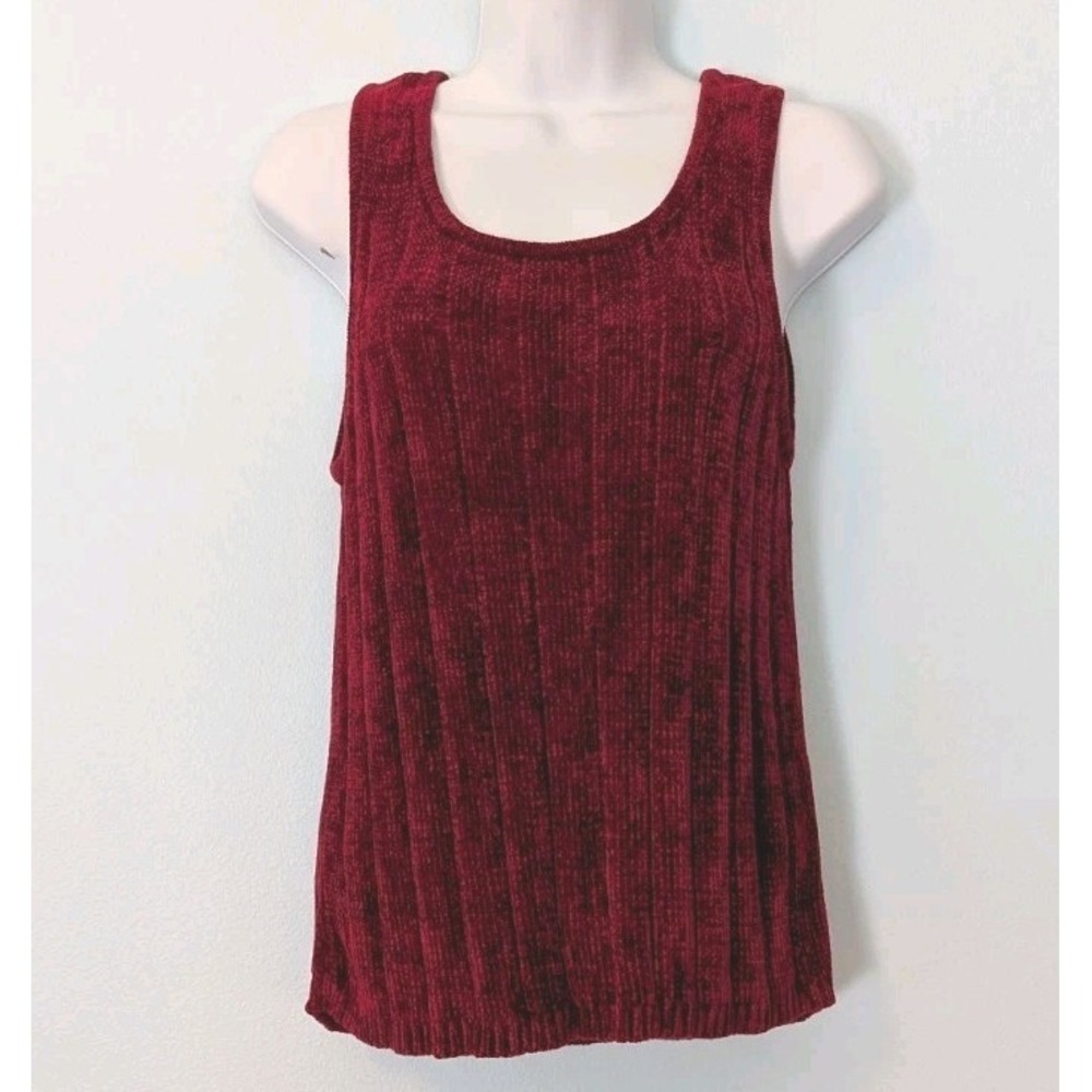 Vintage Liz Claiborne Studio Plush Ribbed Knit Tank Top Red Women's Medium